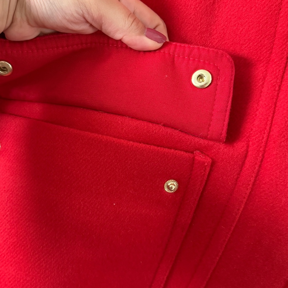 J. Crew Red Wool Blend Detachable Faux Fur Trim Hooded Parka Coat Size 4 - Picture 8 of 9